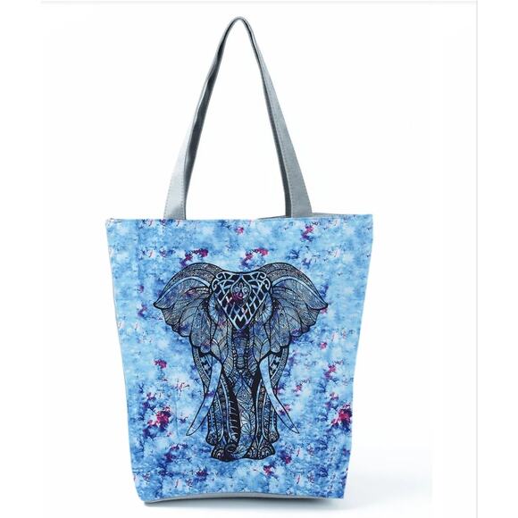 Elephant Print Tote Bag Polyester with Zipper - Picture 1 of 2